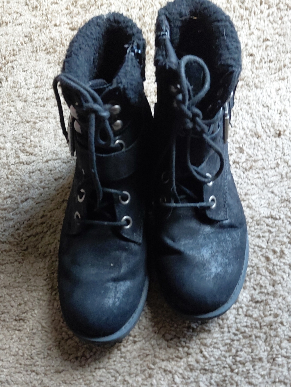 Skechers Black Lace-Up Faux-Fur Ankle Boots